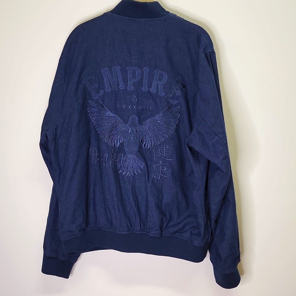 Size L TOPMAN embroidered denim baseball style jacket.  C80